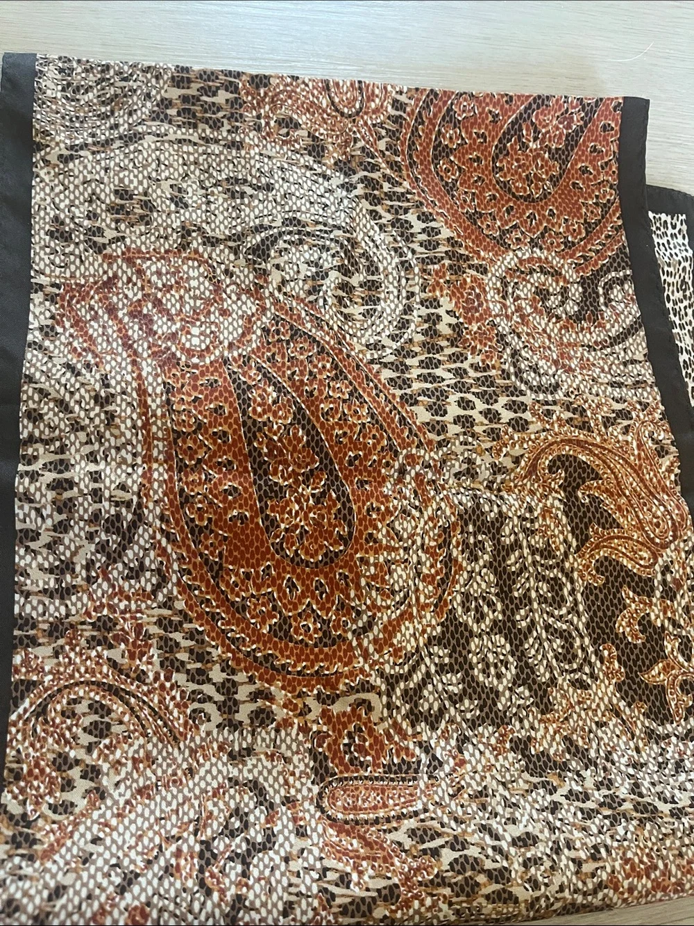 Adrienne Landau Studio Animal Print Paisley Oblong Scarf Wrap Brown Neutral